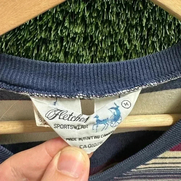 Vintage 1980s Fletcher Striped V-Neck Sweater Medium - Picture 4 of 5